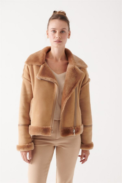 Olivia, camel Lammfelljacke Damen 