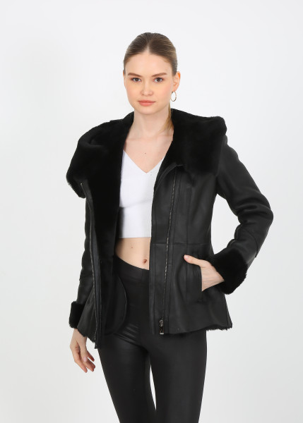 Christina, schwarz Lammfelljacke Damen