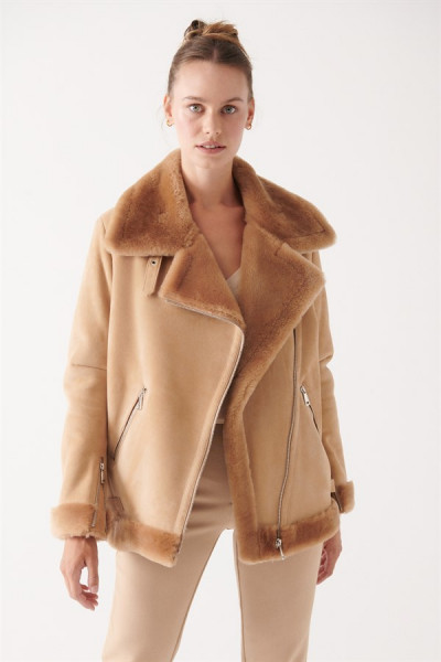 Mia, camel Lammfelljacke Damen