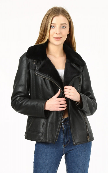 Clara, schwarz Lammfelljacke Damen