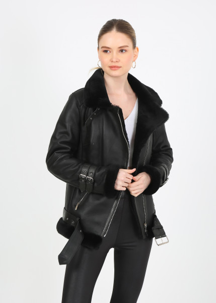 Maria, schwarz Lammfelljacke Damen